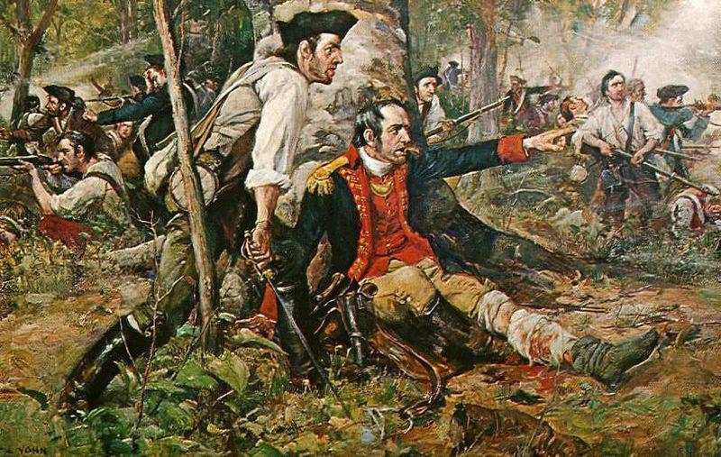 Frederick Coffay Yohn This is an image of an oil painting titled Herkimer at the Battle of Oriskany. Although wounded, General Nicholas Herkimer rallies the Tryon County Mi oil painting picture